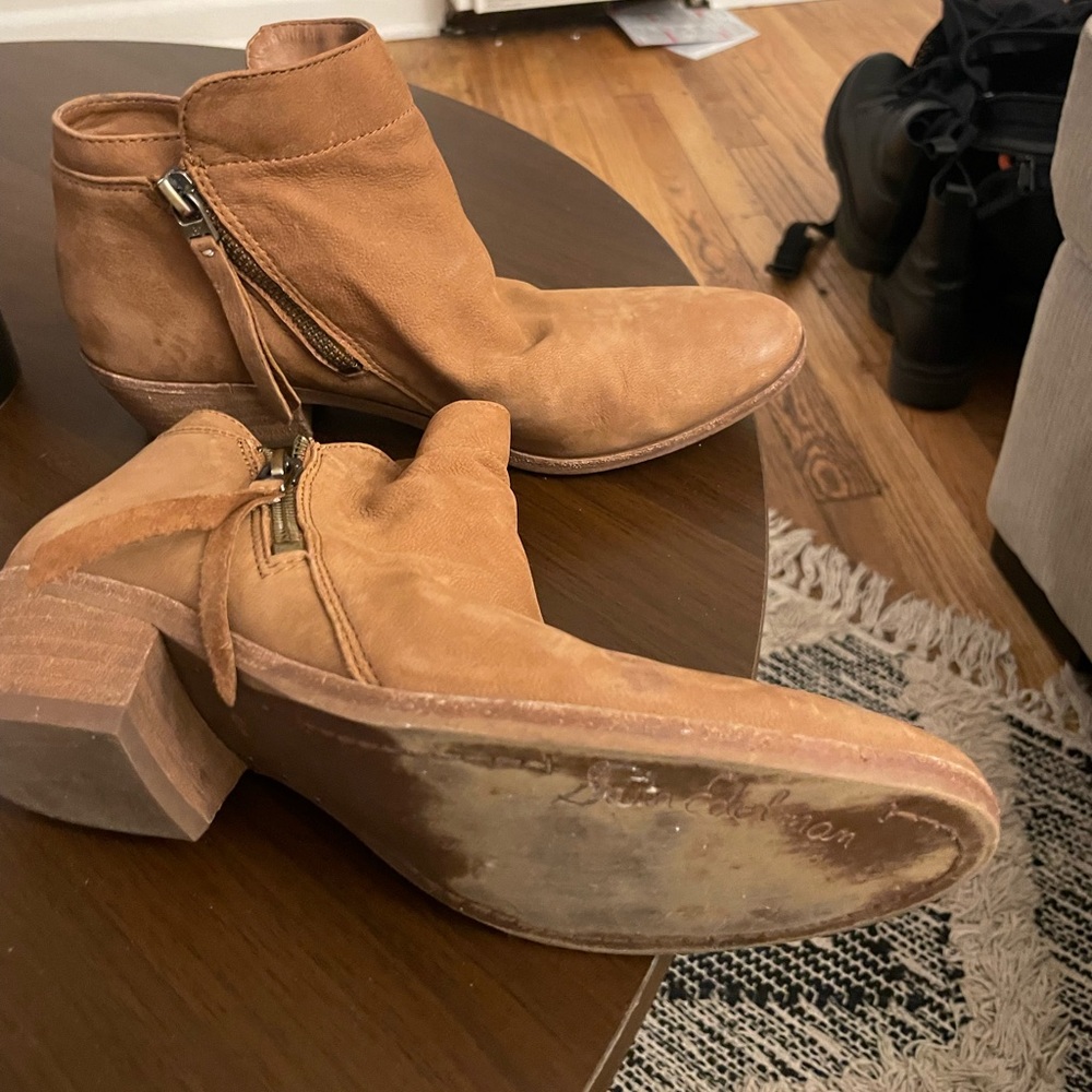 Sam Edelman Packer Ankle Boots 6.5 Booties Saddle Brown Suede Leather Never Worn